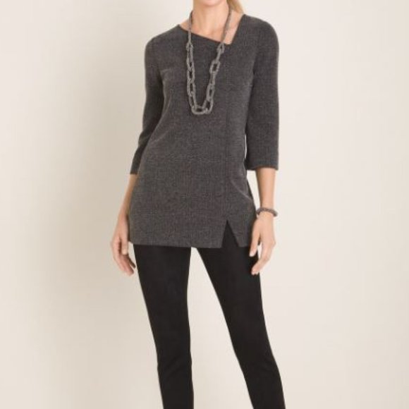 Chico's Textured Asymmetrical Tunic Black White Blouse Top Chico's 4 - XXL - Picture 1 of 10